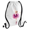 Ballerina watercolor, Τσάντα πλάτης πουγκί GYMBAG λευκή, με τσέπη (40x48cm) & χονδρά κορδόνια