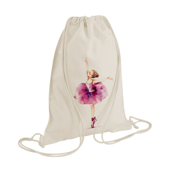 Ballerina watercolor, Τσάντα πλάτης πουγκί GYMBAG natural (28x40cm)