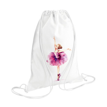 Ballerina watercolor, Τσάντα πλάτης πουγκί GYMBAG λευκή (28x40cm)