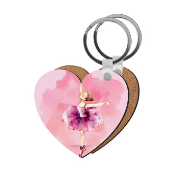 Ballerina watercolor, Μπρελόκ Ξύλινο καρδιά MDF