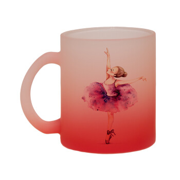 Ballerina watercolor, Κούπα γυάλινη δίχρωμη με βάση το κόκκινο ματ, 330ml