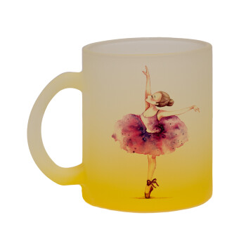 Ballerina watercolor, Κούπα γυάλινη δίχρωμη με βάση το κίτρινο ματ, 330ml