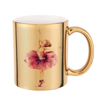 Ballerina watercolor, Mug ceramic, gold mirror, 330ml
