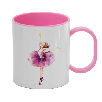 Ballerina watercolor, Κούπα (πλαστική) (BPA-FREE) Polymer Ροζ για παιδιά, 330ml