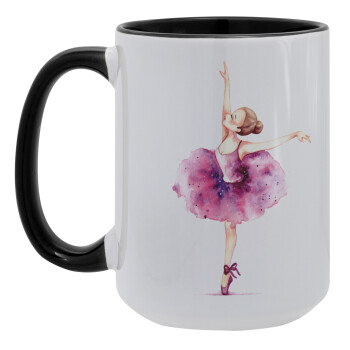 Ballerina watercolor, Κούπα Mega 15oz, κεραμική Μαύρη, 450ml