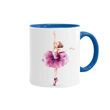 Ballerina watercolor, Mug colored blue, ceramic, 330ml