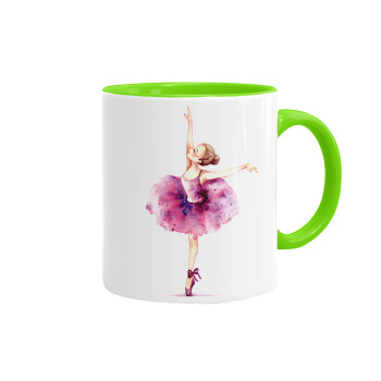 Ballerina watercolor, Mug colored light green, ceramic, 330ml