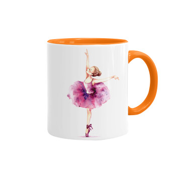 Ballerina watercolor, Κούπα χρωματιστή πορτοκαλί, κεραμική, 330ml