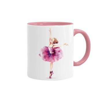 Ballerina watercolor, Κούπα χρωματιστή ροζ, κεραμική, 330ml