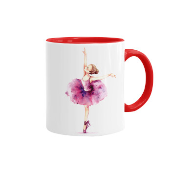 Ballerina watercolor, Mug colored red, ceramic, 330ml