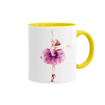 Ballerina watercolor, Κούπα χρωματιστή κίτρινη, κεραμική, 330ml