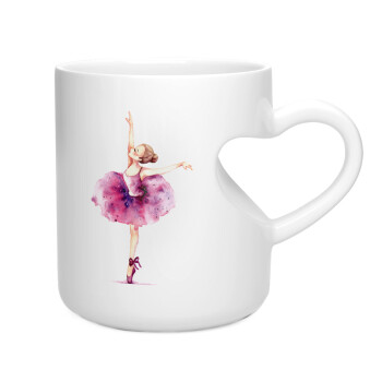 Ballerina watercolor, Κούπα καρδιά λευκή, κεραμική, 330ml