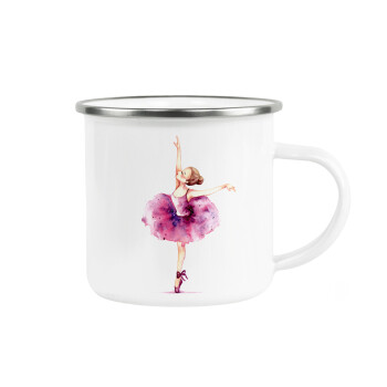 Ballerina watercolor, Metallic enamel cup white 360ml