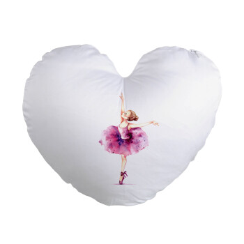 Ballerina watercolor, Μαξιλάρι καναπέ καρδιά 40x40cm περιέχεται το  γέμισμα