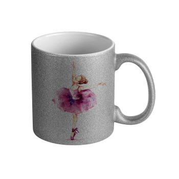Ballerina watercolor, Κούπα Ασημένια Glitter που γυαλίζει, κεραμική, 330ml
