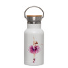 Metallic thermos (Stainless steel) White with wooden lid (bamboo), double-walled, 350ml