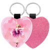 Μπρελόκ PU δερμάτινο glitter καρδιά ΡΟΖ