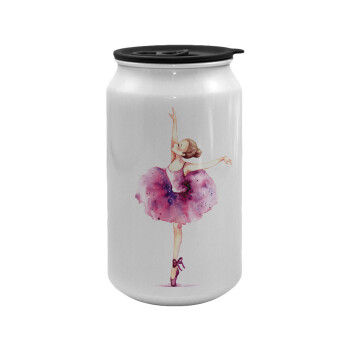 Ballerina watercolor, Κούπα ταξιδιού μεταλλική με καπάκι (tin-can) 500ml