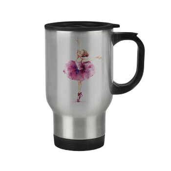 Ballerina watercolor, Stainless steel travel mug with lid, double wall 450ml