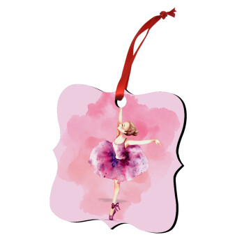 Ballerina watercolor, Χριστουγεννιάτικο στολίδι polygon ξύλινο 7.5cm