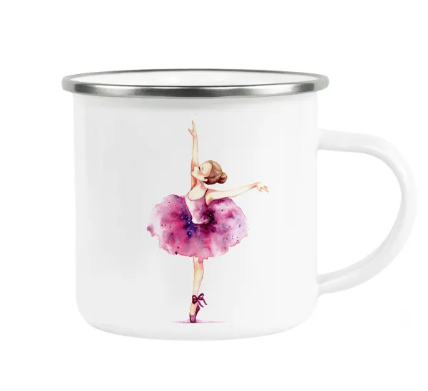 Ballerina watercolor — Metallic enamel cup white 360ml