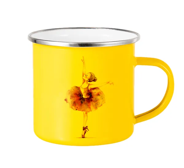 Ballerina watercolor — Yellow Enamel Metallic Cup 360ml