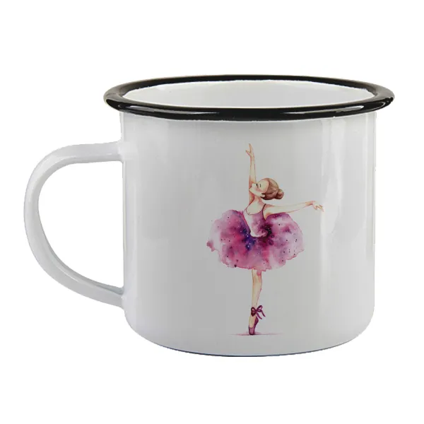 Ballerina watercolor — Enamel mug with black rim, 360ml