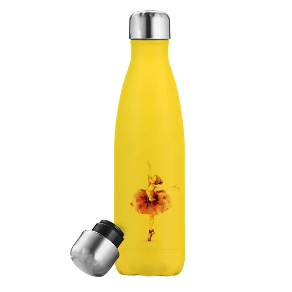 Ballerina watercolor — Yellow Stainless Steel Metallic Thermos, double-walled, 500ml