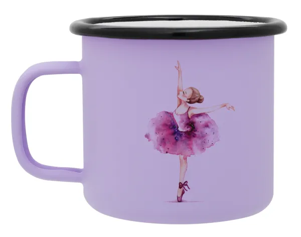 Ballerina watercolor — Metal enamel mug, matte light pastel purple, 360ml
