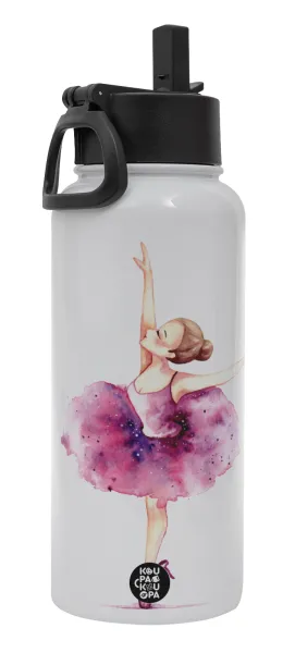 Ballerina watercolor — Metal mug thermo White with Straw and Spout Lid (Stainless steel), double wall, 950ml
