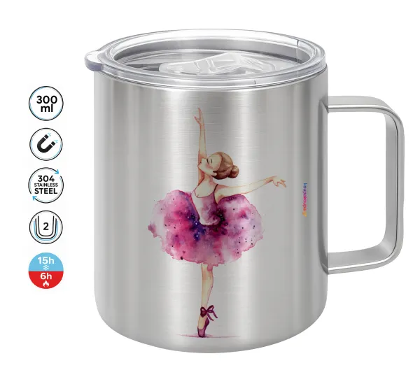 Ballerina watercolor — Double-walled stainless steel mug 300ml with temperature-retaining lid