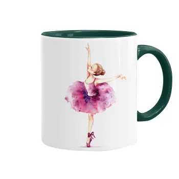 Ballerina watercolor, Κούπα χρωματιστή πράσινη, κεραμική, 330ml