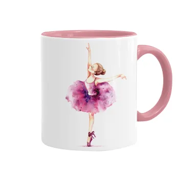 Ballerina watercolor, Κούπα χρωματιστή ροζ, κεραμική, 330ml