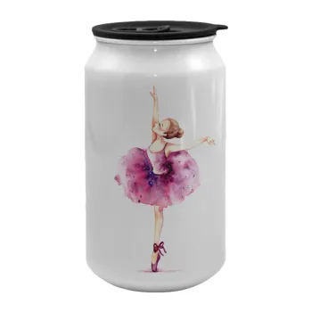Ballerina watercolor, Κούπα ταξιδιού μεταλλική με καπάκι (tin-can) 500ml