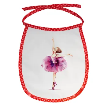 Ballerina watercolor, Σαλιάρα μωρού αλέκιαστη με κορδόνι Κόκκινη