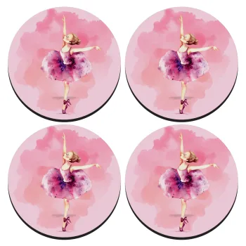 Ballerina watercolor, ΣΕΤ 4 Σουβέρ ξύλινα στρογγυλά (9cm)
