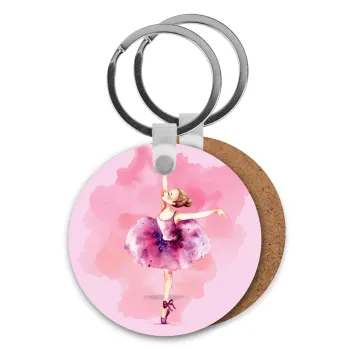 Ballerina watercolor, Μπρελόκ Ξύλινο στρογγυλό MDF Φ5cm