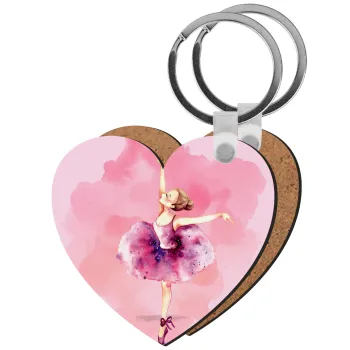 Ballerina watercolor, Μπρελόκ Ξύλινο καρδιά MDF