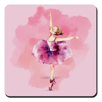 Ballerina watercolor, Τετράγωνο μαγνητάκι ξύλινο 9x9cm
