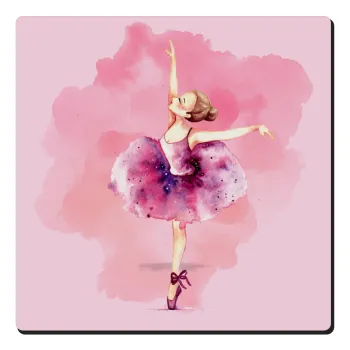 Ballerina watercolor, Τετράγωνο μαγνητάκι ξύλινο 6x6cm