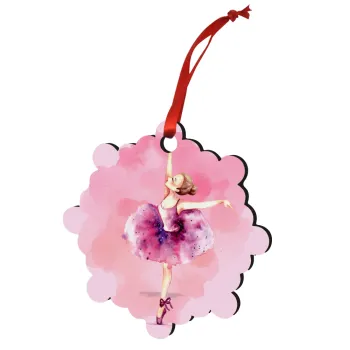 Ballerina watercolor, Christmas ornament snowflake wooden 7.5cm