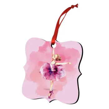 Ballerina watercolor, Christmas ornament polygon wooden 7.5cm