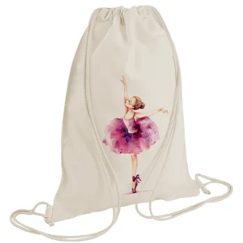 Ballerina watercolor, Τσάντα πλάτης πουγκί GYMBAG natural (28x40cm)