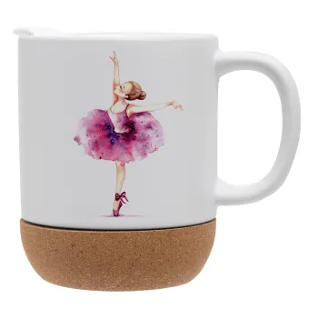 Ballerina watercolor, Κούπα, κεραμική με βάση φελού και καπάκι (ΜΑΤ), 330ml