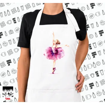 Ballerina watercolor, Ποδιά μακριά Σεφ ολόσωμη με τσέπες white (ΕΝΗΛΙΚΩΝ)
