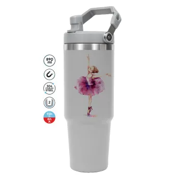 Ballerina watercolor, GREY color, 890ml (30oz) stainless Steel Tumbler with Handle