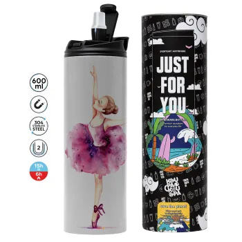 Ballerina watercolor, Tumbler stainless steel GREY 600ml