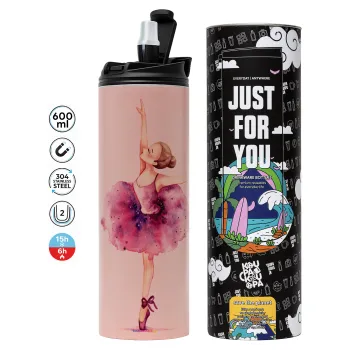 Ballerina watercolor, Tumbler stainless steel PINK 600ml