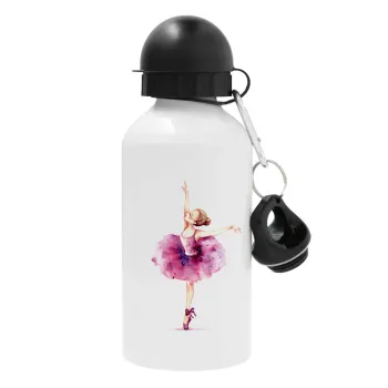 Ballerina watercolor, Metal water bottle, White, aluminum 500ml