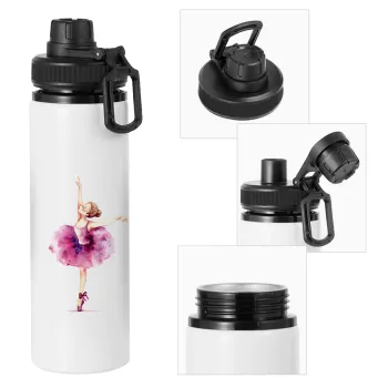 Ballerina watercolor, Metal water bottle with safety cap, aluminum 850ml